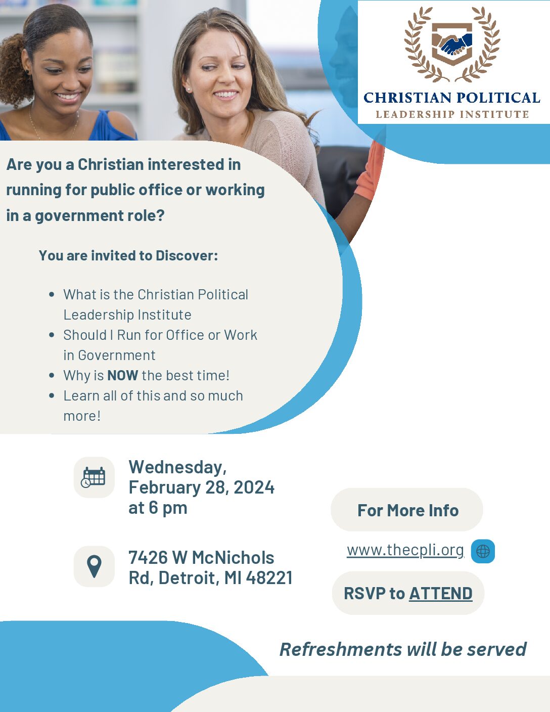 Christian Political Leadership Institute's Michigan events flyer.